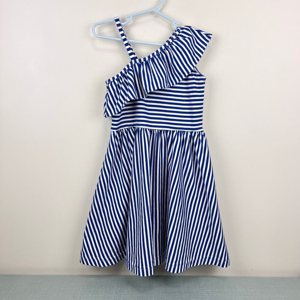 Florence Eiseman Asymmetrical Blue Stripe Knit Ruffle Dress 7
